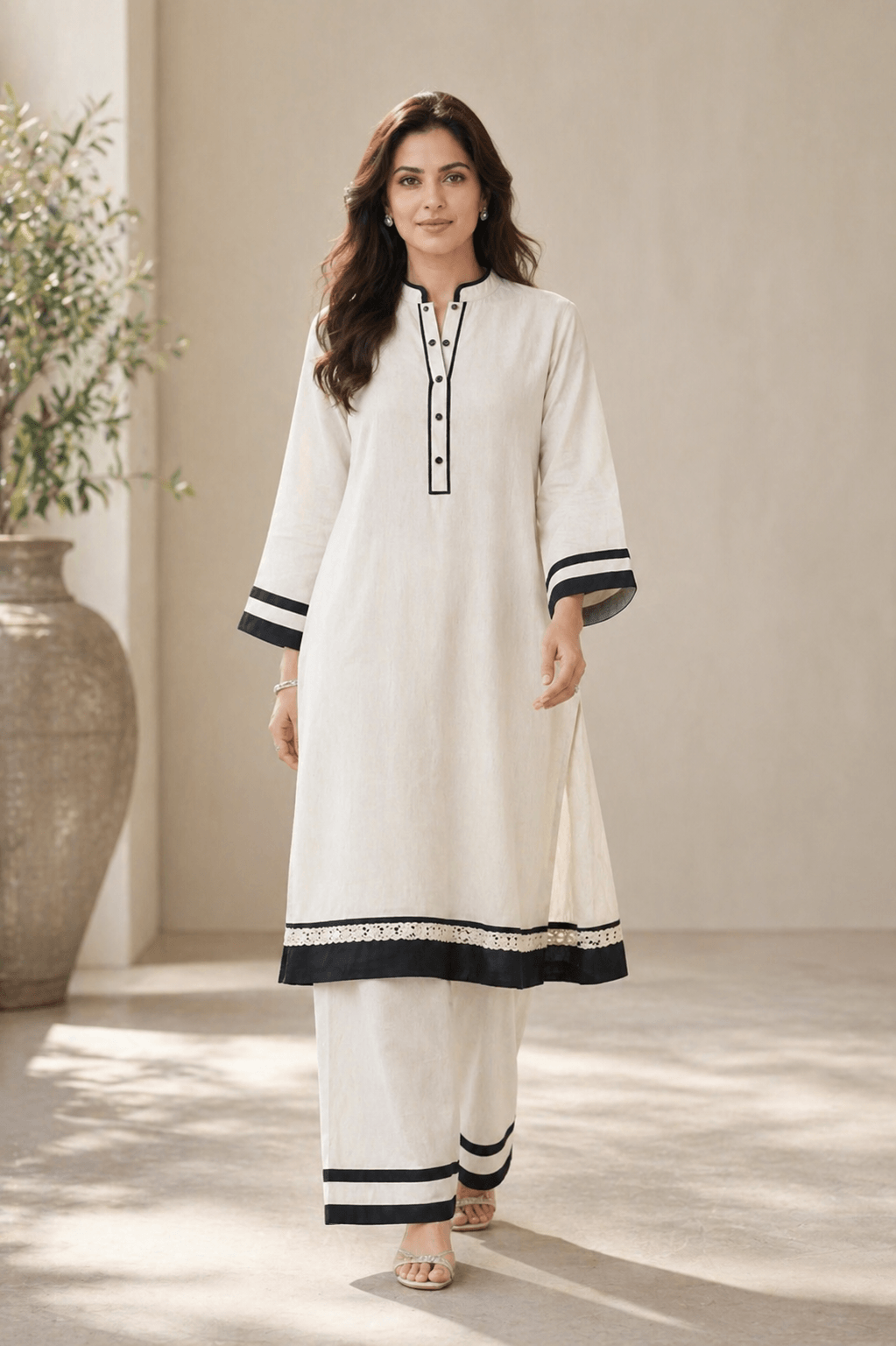 Zivaa | White Relaxed-Fit Cotton Linen Ensemble for Women | Zinniars