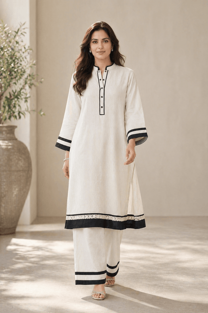 Zivaa | White Relaxed-Fit Cotton Linen Ensemble for Women | Zinniars