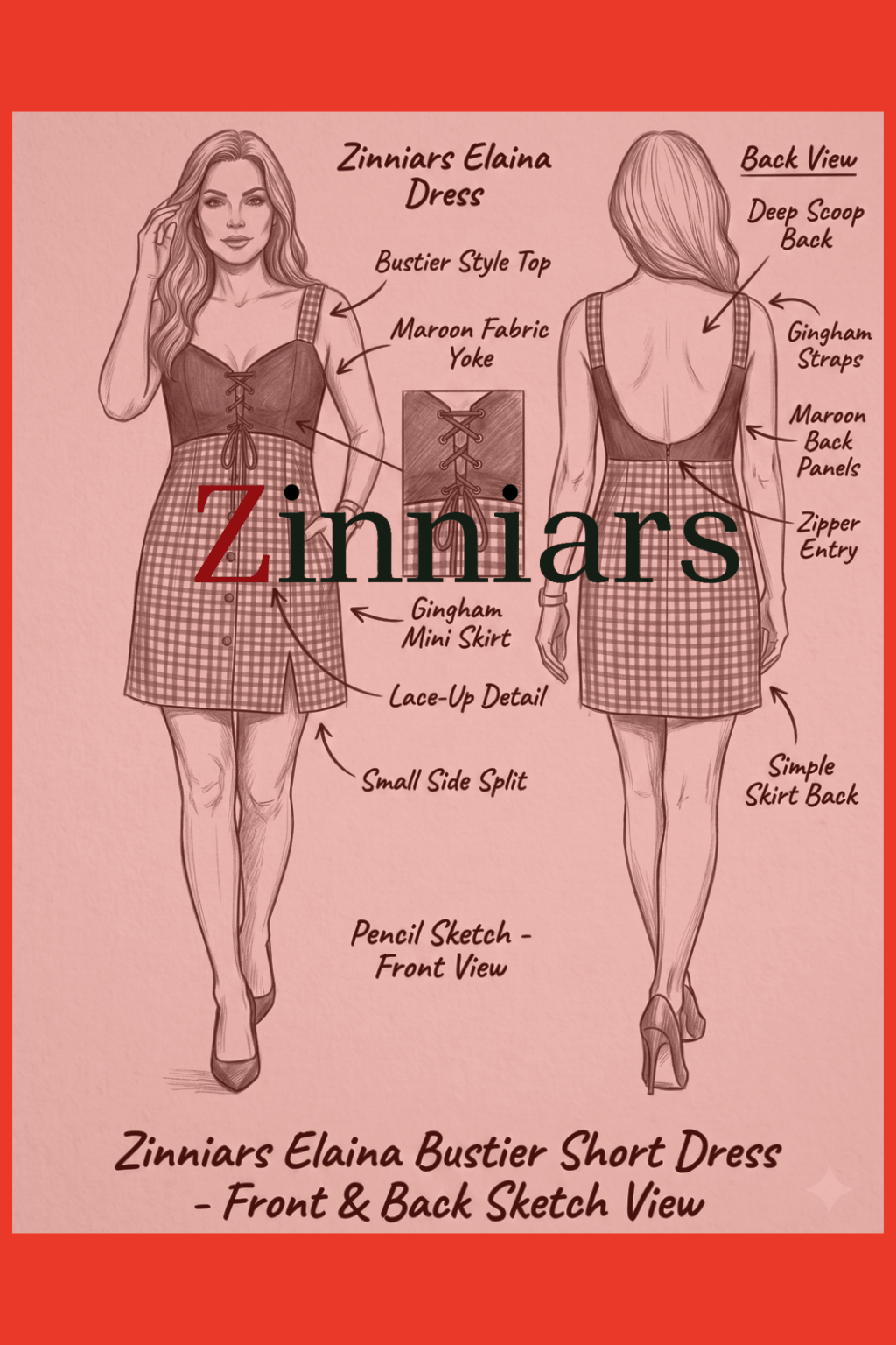 Elina Bustier Mini Dress – Maroon Gingham Cotton
