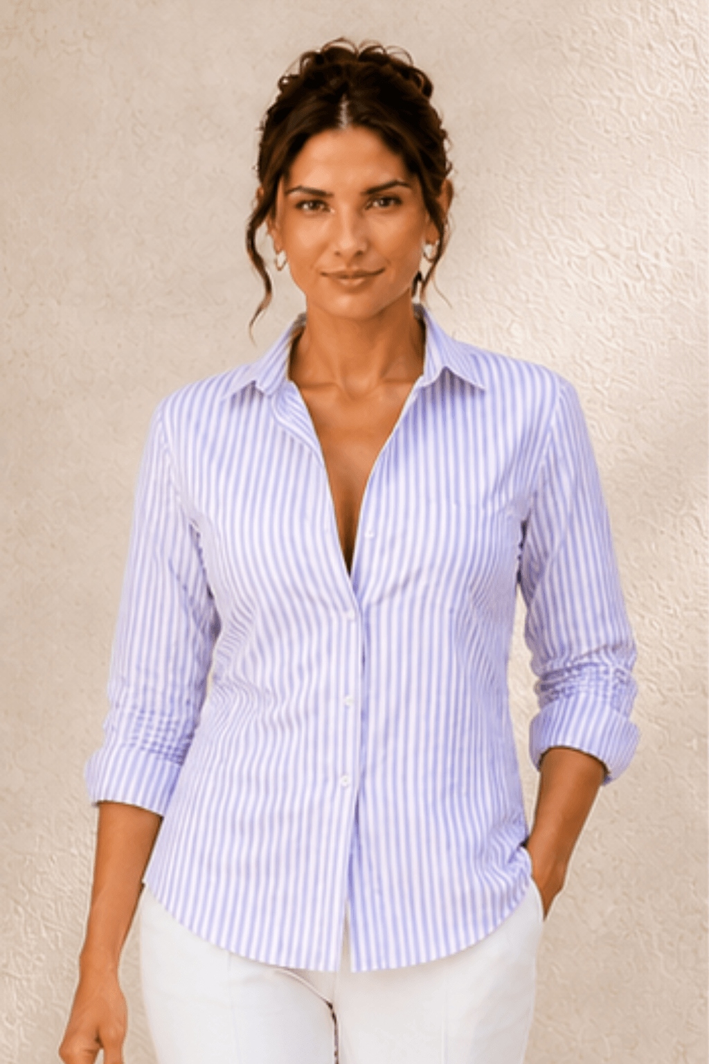 Lila Lavender Stripe Cotton-Blend Shirt For Women