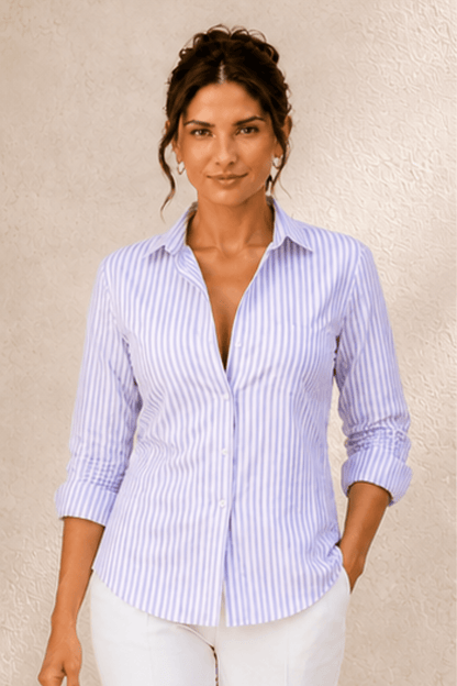 Lila Lavender Stripe Cotton-Blend Shirt For Women