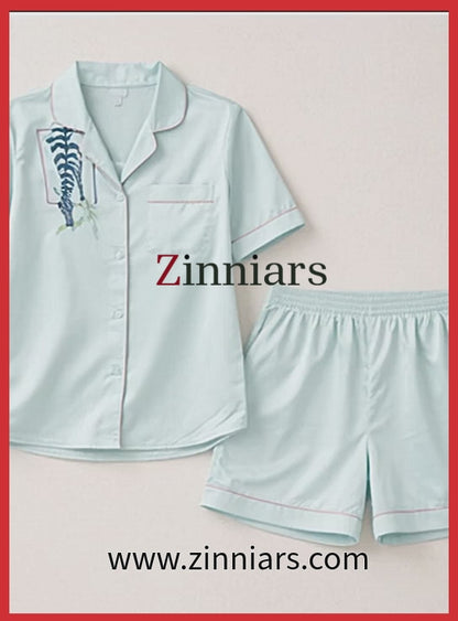 Mehar | Light Blue Hand-Painted Zebra Cotton Satin Co-ord Set for women