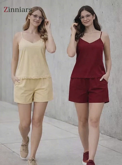 Jenny | Lace-Trim Cami & Shorts Co-ord Set For Women