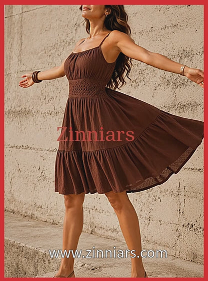 Sherry Brown Smocked Midi Dress in Rayon