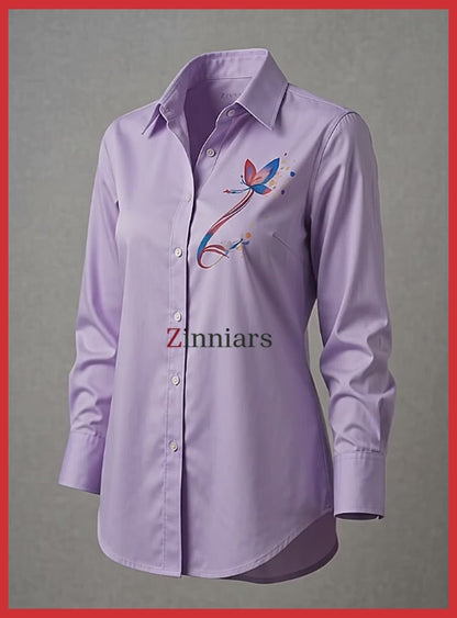 Zinni Lavender Hand-Painted Relaxed-Fit Formal Shirt For Women