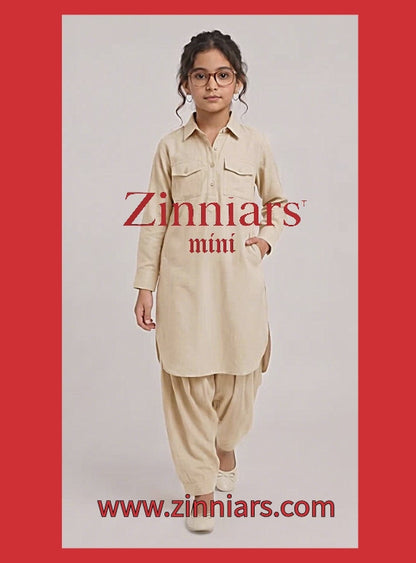Saathiya Mini Ivory Cotton Viscose Kurta & Dhoti Pant Co-ord Set for Girls