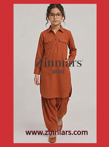 Saathiya Mini Rust Cotton Viscose Kurta & Dhoti Pant Co-ord Set for Girls