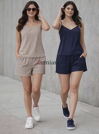 Jenny | Lace-Trim Cami & Shorts Co-ord Set For Women