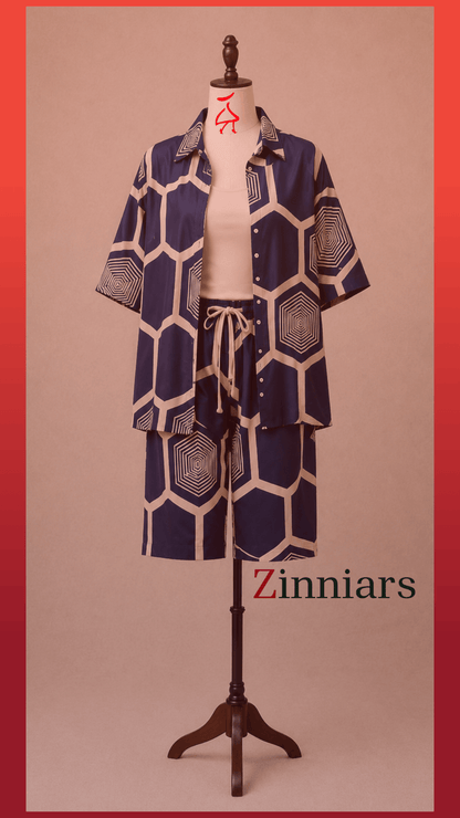 Bashii Printed Cotton Co-ord Set with Half Sleeve Shirt & Knee-Length Shorts NI