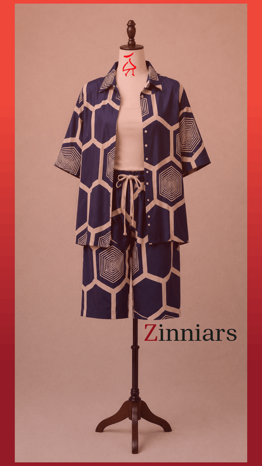 Bashii Printed Cotton Co-ord Set with Half Sleeve Shirt & Knee-Length Shorts NI
